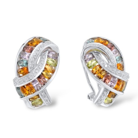 Sterling Silver Earrings Blue Glass,Garnet Glass,Green Glass,Purple Glass,Smoky Glass,White Cubic Zirconia,Yellow Glass (E304024MULSL925)