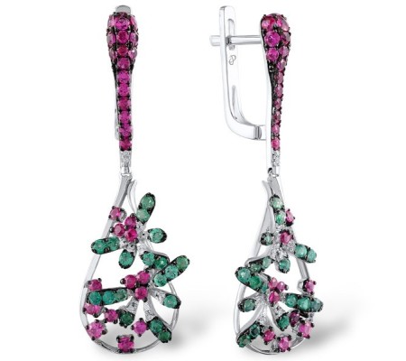 14KWB Earrings Diamond,Emerald,Pink Sapphire (E304081EPS14KWB)