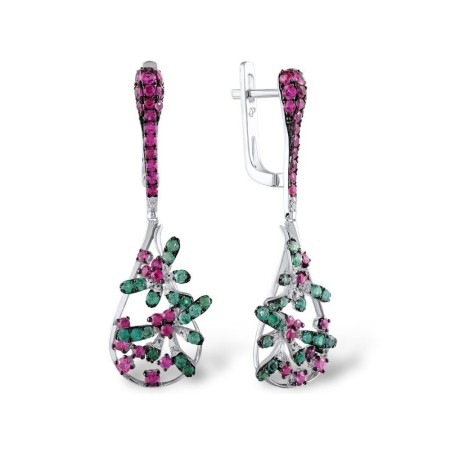 14KWB Earrings Diamond,Emerald,Pink Sapphire (E304081EPS14KWB)