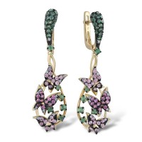 14KYWB Earrings Diamond,Emerald,Pink Sapphire (E304082EPS14KYWB)