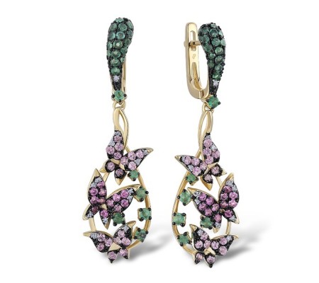 14KYWB Earrings Diamond,Emerald,Pink Sapphire (E304082EPS14KYWB)