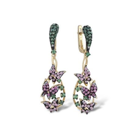 14KYWB Earrings Diamond,Emerald,Pink Sapphire (E304082EPS14KYWB)