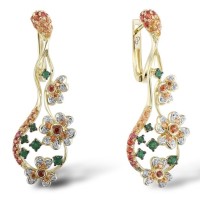 14KYWB Earrings Diamond,Emerald,Orange Sapphire (E304083EOS14KYWB)