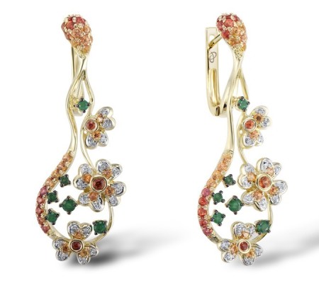 14KYWB Earrings Diamond,Emerald,Orange Sapphire (E304083EOS14KYWB)