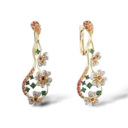 14KYWB Earrings Diamond,Emerald,Orange Sapphire (E304083EOS14KYWB)