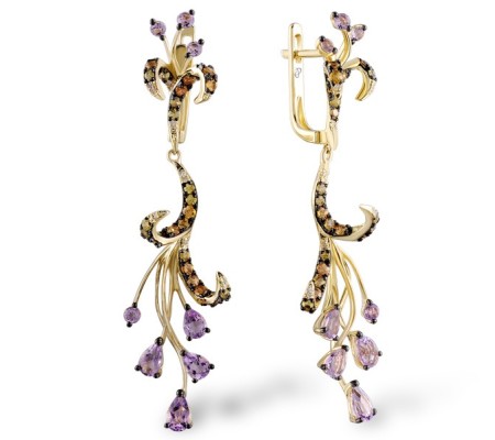 14KYB Earrings Amethyst,Diamond,Yellow Sapphire (E304084AYS14KYB)