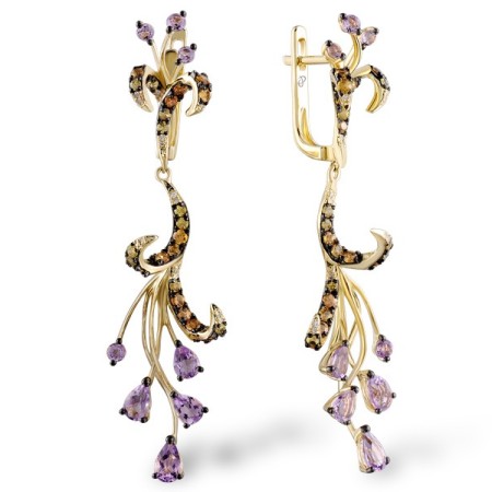 14KYB Earrings Amethyst,Diamond,Yellow Sapphire (E304084AYS14KYB)