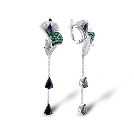 14KWB Earrings Blue Sapphire,Diamond,Emerald (E304097EMS14KWB)