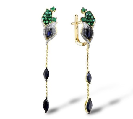 14KYWB Earrings Emerald,Blue Sapphire,Diamond (E304098EMS14KYWB)