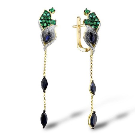 14KYWB Earrings Emerald,Blue Sapphire,Diamond (E304098EMS14KYWB)