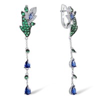 Sterling Silver w/ Black White Plating Earrings Blue Glass,Green Spinel,White Cubic Zirconia (E304099SGBGZSK925)