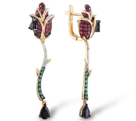 14KRWB Earrings Emerald,Blue Sapphire,Ruby,Diamond (E304100ERS14KRWB)