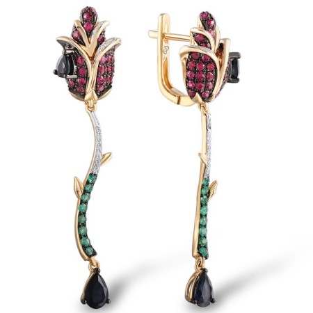 14KRWB Earrings Emerald,Blue Sapphire,Ruby,Diamond (E304100ERS14KRWB)