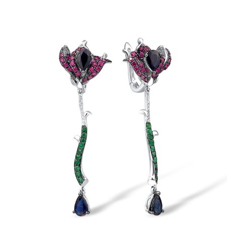 14KWB Earrings Ruby,Blue Sapphire,Diamond,Emerald (E304101ERS14KWB)