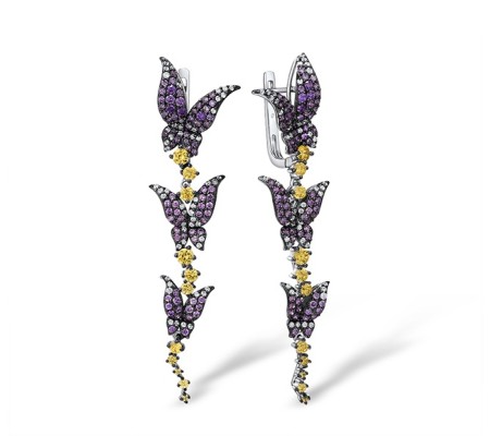 Sterling Silver Earrings Amethyst Cubic Zirconia,White Cubic Zirconia,Yellow Cubic Zirconia (E304147AAWYZSL925)