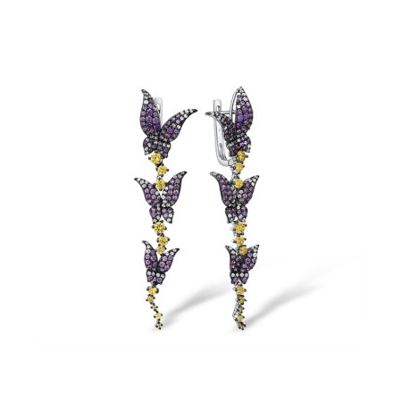 Sterling Silver Earrings Amethyst Cubic Zirconia,White Cubic Zirconia,Yellow Cubic Zirconia (E304147AAWYZSL925)