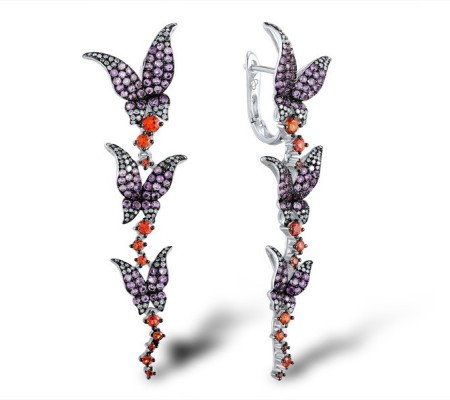 14KWB Earrings Amethyst,Diamond,Orange Sapphire (E304147AOS14KWB)