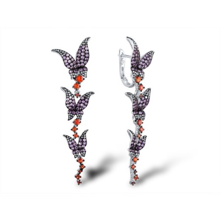 14KWB Earrings Amethyst,Diamond,Orange Sapphire (E304147AOS14KWB)