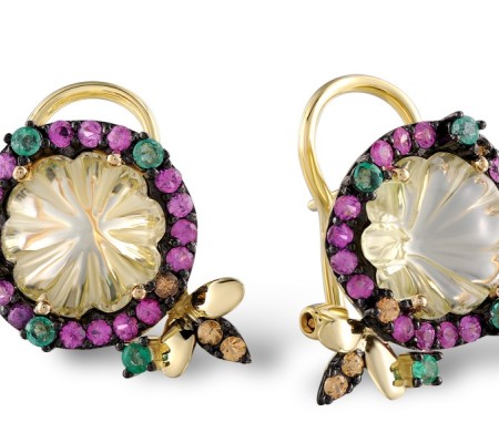 14KYB Earrings Pink Sapphire,Yellow Sapphire,Emerald,Lemon Quartz (E304157MUL14KYB)
