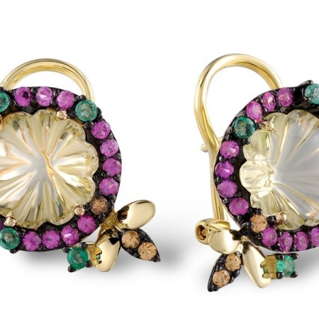 Sterling Silver w/ Yellow Plating Earrings Citrine,Created Pink Sapphire,Green Spinel,Lemon Quartz (E304157MUL1SY925)