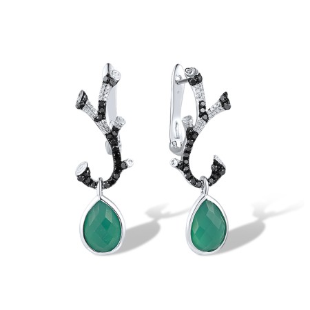 14KWB Earrings Black Diamond,Diamond,Dyed Green Agate (E304163BGA14KWB)