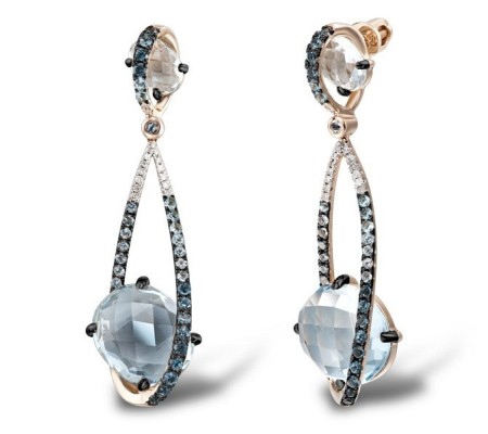 14KRWB Earrings Blue Topaz (Sky Blue),Blue Topaz (Swiss Blue),Diamond,London Blue Topaz (E304164BKLT14KRWB)