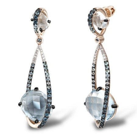 14KRWB Earrings Blue Topaz (Sky Blue),Blue Topaz (Swiss Blue),Diamond,London Blue Topaz (E304164BKLT14KRWB)