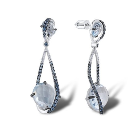 14KWB Earrings Blue Topaz (Sky Blue),Blue Topaz (Swiss Blue),Diamond,London Blue Topaz (E304164BKLT14KWB)
