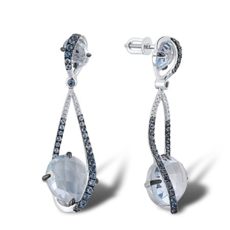 14KWB Earrings Blue Topaz (Sky Blue),Blue Topaz (Swiss Blue),Diamond,London Blue Topaz (E304164BKLT14KWB)