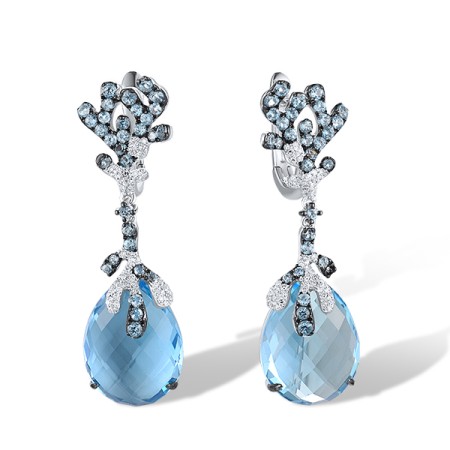 14KWB Earrings Blue Topaz (Swiss Blue),Diamond (E304170BLL14KWB)