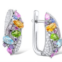 Sterling Silver Earrings Green Glass,Blue Glass,Orange Glass,Blue Spinel,Purple Glass,Created Pink Sapphire,Amethyst Cubic Zirconia,White Cubic Zirconia (E304173SMUL2SL925)