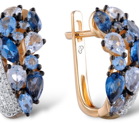 14KRWB Earrings Blue Topaz (Sky Blue),Blue Topaz (Swiss Blue),Diamond,London Blue Topaz (E304174BKLT14KRWB)
