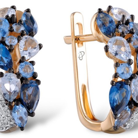 14KRWB Earrings Blue Topaz (Sky Blue),Blue Topaz (Swiss Blue),Diamond,London Blue Topaz (E304174BKLT14KRWB)