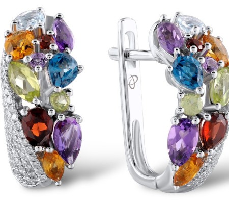 14KW Earrings London Blue Topaz,Citrine,Peridot,Diamond,Amethyst,Garnet,Blue Topaz (Sky Blue) (E304174MUL14KW)