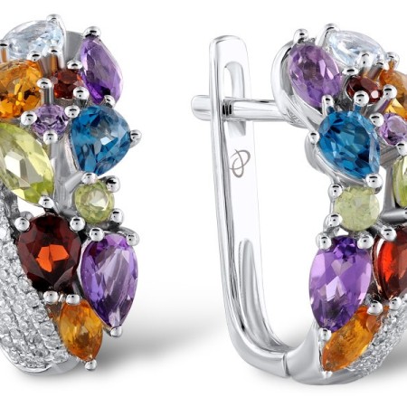 14KW Earrings London Blue Topaz,Citrine,Peridot,Diamond,Amethyst,Garnet,Blue Topaz (Sky Blue) (E304174MUL14KW)