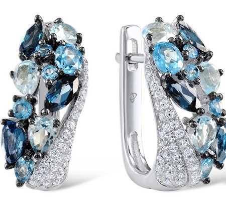 Sterling Silver w/ Black White Plating Earrings Blue Glass,Blue Spinel,White Cubic Zirconia (E304174SBGNZSK925)