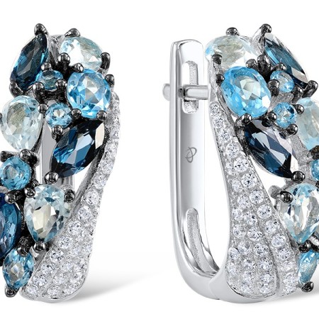 Sterling Silver w/ Black White Plating Earrings Blue Glass,Blue Spinel,White Cubic Zirconia (E304174SBGNZSK925)