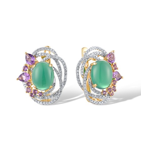 14KYW Earrings Dyed Green Agate,Amethyst,Diamond (E304177AGT14KYW)