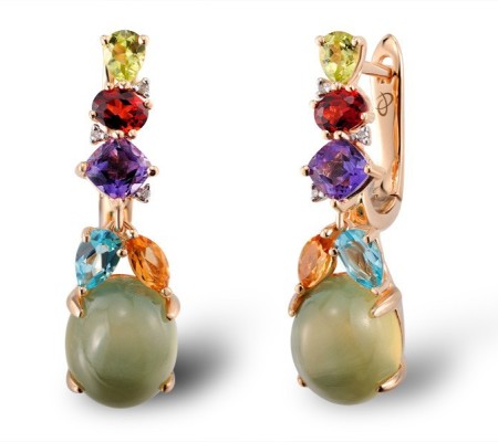 14KRW Earrings Garnet,Blue Topaz (Swiss Blue),Peridot,Citrine,Prehnite,Diamond,Amethyst (E304183MUL14KRW)