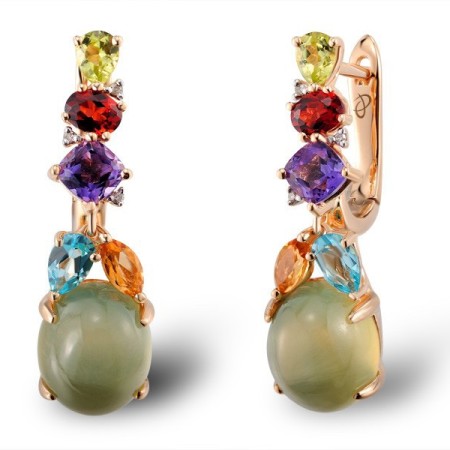 14KRW Earrings Garnet,Blue Topaz (Swiss Blue),Peridot,Citrine,Prehnite,Diamond,Amethyst (E304183MUL14KRW)
