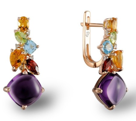 14KRW Earrings Garnet,Blue Topaz (Swiss Blue),Citrine,Peridot,Diamond,Amethyst (E304184MUL14KRW)