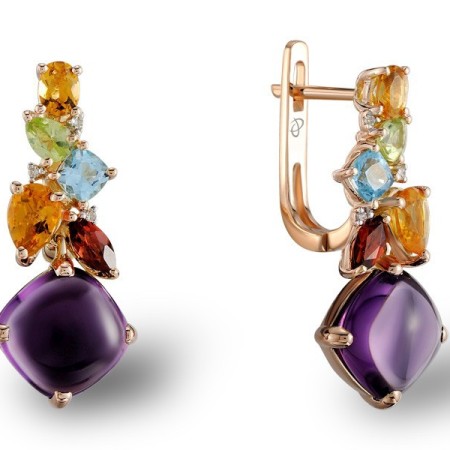 14KRW Earrings Garnet,Blue Topaz (Swiss Blue),Citrine,Peridot,Diamond,Amethyst (E304184MUL14KRW)