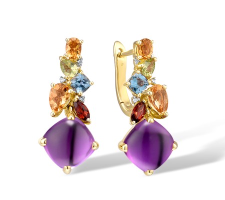 14KYW Earrings Garnet,Blue Topaz (Swiss Blue),Peridot,Citrine,Diamond,Amethyst (E304184MUL14KYW)