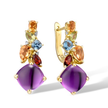 14KYW Earrings Garnet,Blue Topaz (Swiss Blue),Peridot,Citrine,Diamond,Amethyst (E304184MUL14KYW)