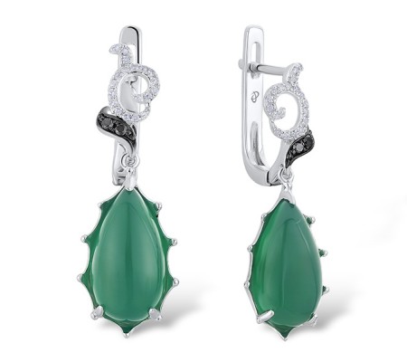 14KWB Earrings Black Diamond,Diamond,Dyed Green Agate (E304187BGA14KWB)