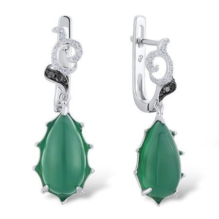 14KWB Earrings Black Diamond,Diamond,Dyed Green Agate (E304187BGA14KWB)