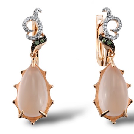 14KRWB Earrings Diamond,Green Diamonds,Pink Quartz (E304187QGD14KRWB)