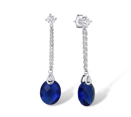 Sterling Silver Earrings Blue Glass,White Cubic Zirconia (E304200BLGZSL925)