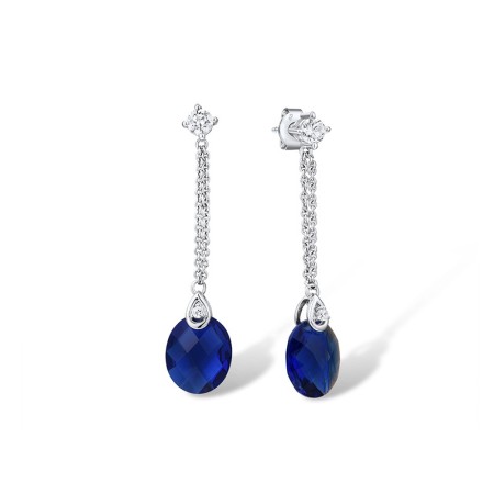 Sterling Silver Earrings Blue Glass,White Cubic Zirconia (E304200BLGZSL925)