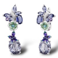 Sterling Silver Earrings Purple Glass,Amethyst Cubic Zirconia,Enamel (E304201ENASL925)